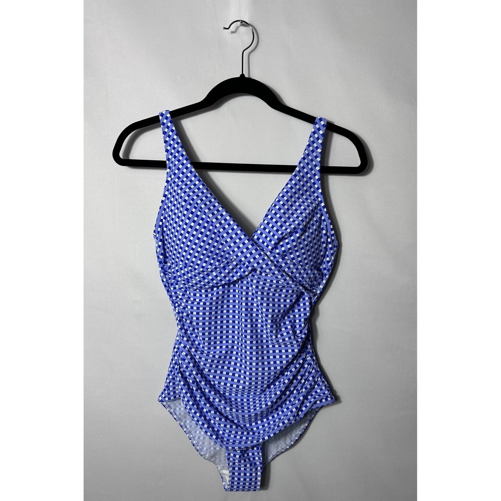 Sea Level Swim Australia One Piece Swimsuit Womens 8 Blue Gingham Cross Front